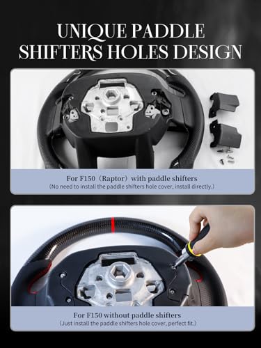 TESFEEL Carbon Fiber Steering Wheel for Ford F150 Raptor 2021-2023 D-shaped Flat-bottom Steering Wheel Preforated Leather Grip Hand-Stitched Compatible with F150&Compatible with Raptor - Image 4
