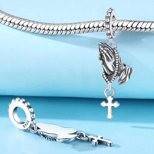 925 Sterling Silver Charms for Bracelets and Necklace Religious Prayers Cross Dangle Pendants Star Moon God Bead Jewelry Present for Women Family Friends3