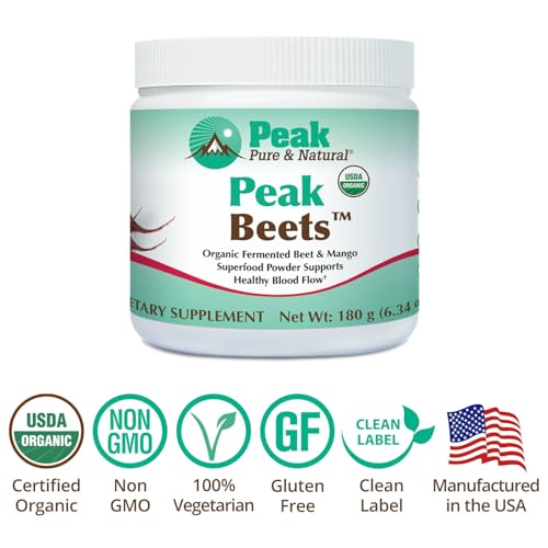 Image of Peak Pure & Natural Peak Organic Fermented Beets - Organic Fermented Beet Powder Superfood Drink Powder - Nitric Oxide Supplement Support for Normal Blood Pressure