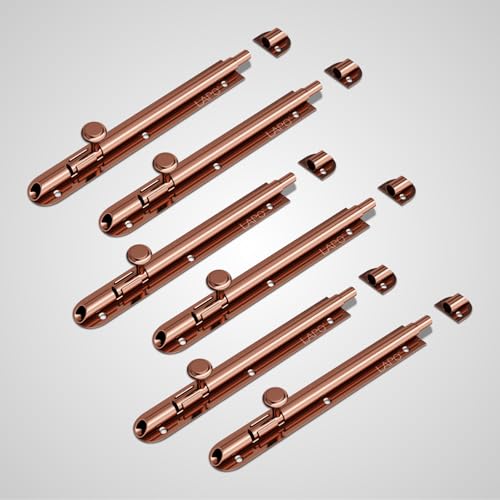 Image of LAPO 6 Pack Heavy Duty Stainless Steel Tower Bolt 8 Inch,Tower Bolt for Main Door and Bathroom, Kundi Latch for bedroom, Chitakni, Tower Bolt for Home,Offices Doors,Window (Rose Gold Finish,Pack of 6)