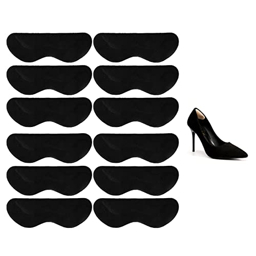 Suede Heel Pads & Grips - Prevent Blisters & Slipping, Filler for Loose Shoes (6 Black)