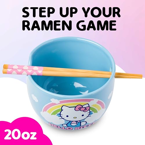 Image of Silver Buffalo Sanrio Hello Kitty Rainbow, Ramen Bowl with Chopsticks, 20oz