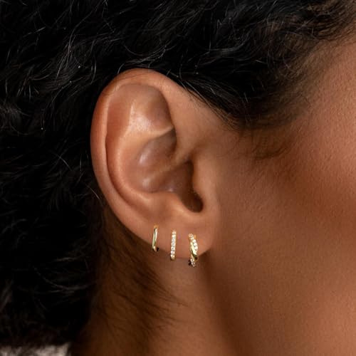 Small Gold Hoop Earrings Set for Women, 14K Gold Plated Stack Hypoallergenic Huggie Hoop Earrings for Women Trendy Dainty Cartilage Cubic Zirconia Earrings Multiple Piercing Jewelry Gifts2