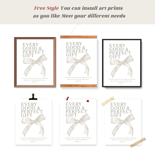 Image of LARTSFRO Coquette Beige Bow Christian Wall Art Decor Posters, Beige Bow Christian Room Bedroom Bathroom Dorm Wall Art Decor Aesthetic for Women College Teen Girls Gifts, Inspirational Bible Verses Bow Wall Decor, 10x8 Inch Set of 4 Pcs Bow Pictures (UNFRAMED)