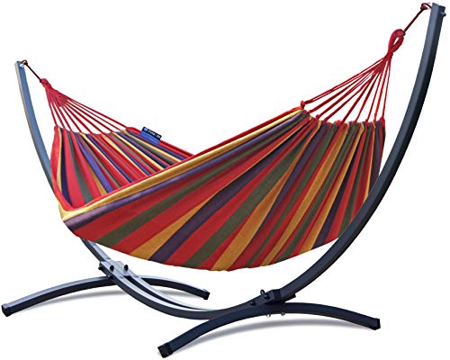 Potenza® Hamac avec Support métal pour 2 personnes Démontable - Charge Max 220 kg –-support hamac double XXL - support metallique - hamac avec pied - PLUS DE STABILITÉ- -support Graphite - hamac Rouge