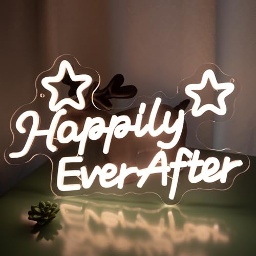 Happily Ever After Wedding Signs, USB Powered Wedding Neon Sign with Dimmer and Sticky Hook, Hanging LED Light Sign Decorations, Home Decor for Bedroom Party Wall 15.75 * 9.45 inch — view 6