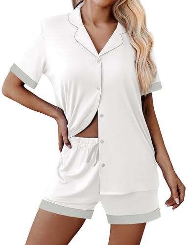 Image of Ekouaer Womens Button Down Pajamas Set Short Sleeve Sleepwear 2026 Summer Soft 2 Piece Lounge Sets
