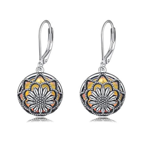 Sunflower Earrings Moonstone Sterling Silver Dangle Drop Earrings Leverback Earrings Jewellery Birthday Gifts for Women Mum (Sunflower) Cover