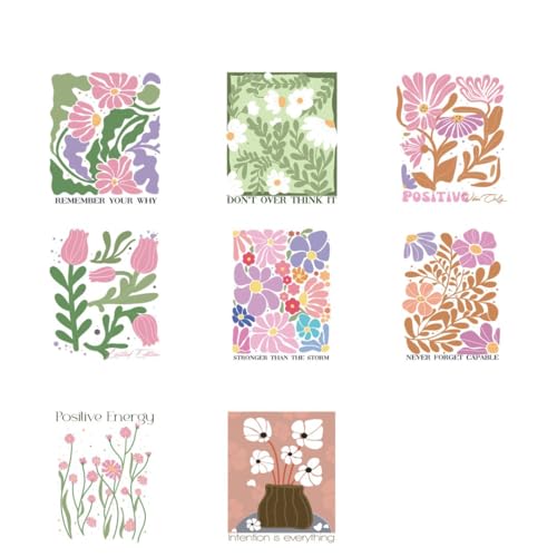 8PCS Boho Floral Watercolor Pastel Birthday Gift UV DTF Cup Wrap Transfer - Sticker for 16 oz Glass, Rub on Transfer for Water Bottles, Creative Gifts for Friends