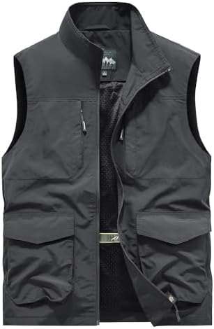 Gilet Homme Extérieur Multi-poches Veste de Pêche Sans Manches - Orange