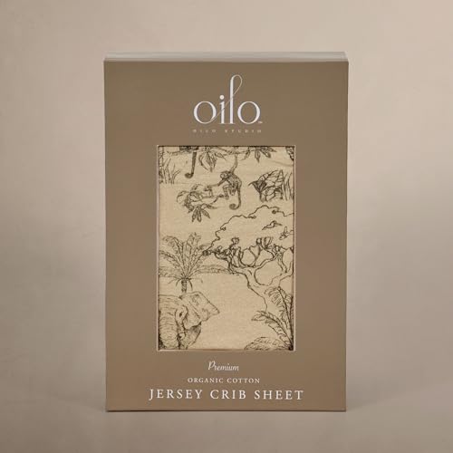 Image of Oilo Crib Sheet, Breathable, Fitted, Organic Cotton Jersey, 300-Thread, Machine Wash, Fits Standard Crib (28 inch x 52 inch x 6 inch), Toddler Bedding, Heirloom Organic Collection, Vintage Safari