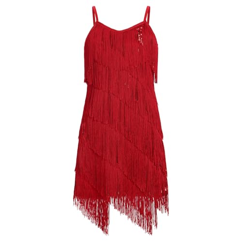 EFOGEP Kinder Mädchen Latein Quaste funkelnden Kleid Pailletten ärmellos Vintage geschichtet Fransen Kleider Ballroom Party Cha Cha Jazz Ballett...