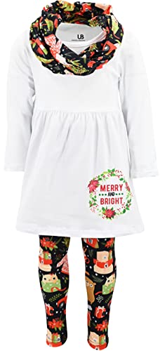Image of Unique Baby Girls Kids Toddler 3pc Outfit Set Long Sleeve Lightweight Tunic Top Leggings and Scarf