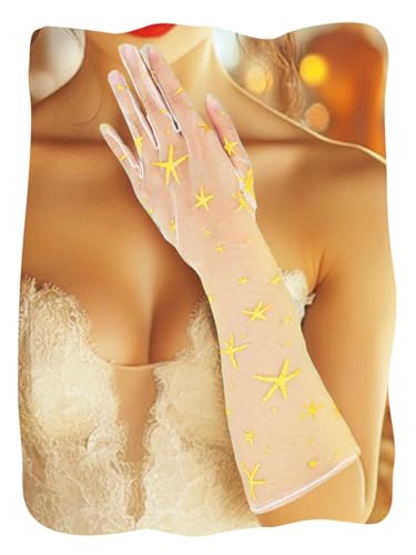 GEMILY White Tulle Long Gloves Lace Sheer Gloves for Women