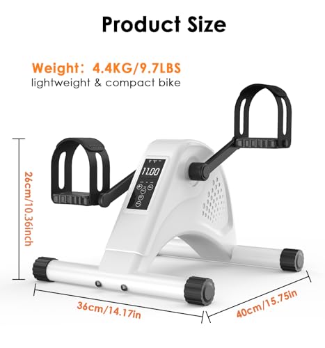 Image of 12-Levels Mini Exercise Bike Under Desk with LCD Display, Quiet Electric Bidirectional Bicycle Pedals for Home for Seniors, Stationary Bike Under Desk for Leg & Arm Physical Therapy Exerciser