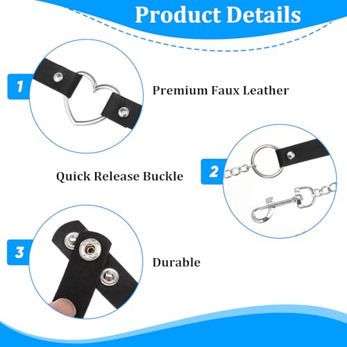 Heart Choker Collars Adjustable Detachable Leash Chain Set Soft Goth PU Leather Necklace Decorations for Women Party Cosplay3