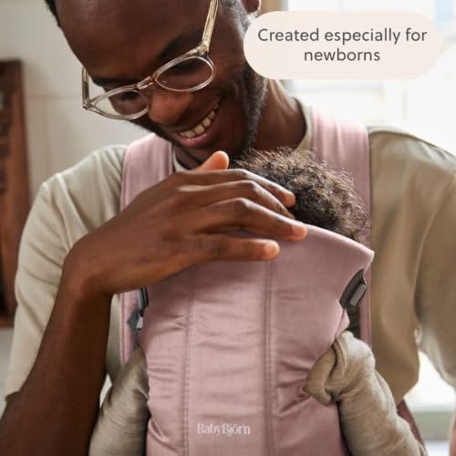 Image of BabyBjorn Baby Carrier Mini, Dusty Pink, Woven | Newborn Carrier (7-15 lbs), Ergonomic, Easy-to-Use