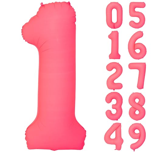 40 IN Fluorescent Red Number 1 Balloon Neon Red Digital 1 Foil Balloon