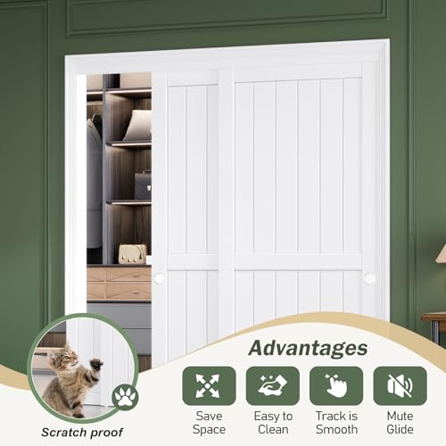 Image of FREDBECK White Sliding Closet Door 64x80(Double 33inch),Bypass Door H Frame