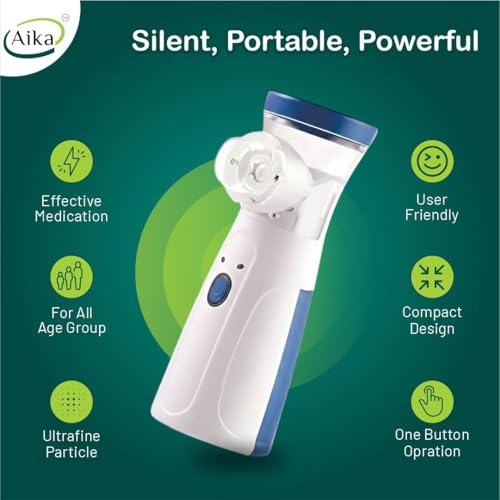 Image of Aika Portable Mesh Nebulizer Machine for Adults & Kids - Ultra-Quiet Handheld Cool Mist Inhaler with Self-Cleaning Mode, USB-C & Battery Operated Travel Steam Kit for Respiratory Care (White, 6 Month Warranty)