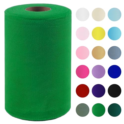 Image of Classic Green Tulle Fabric Roll 6 Inch x 100 Yards Tulle Ribbon