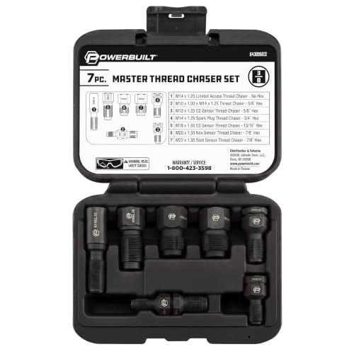 Image of Powerbuilt 7pc Master Thread Repair Chaser Set (O2, Spark Plug & Fasteners) | Heat-treated steel, restores damaged fastener grooves; corrosion resistant precision fit multi sizes, - 643099ECE
