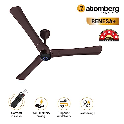 Image of atomberg Renesa+ 1200mm BLDC Ceiling Fan with Remote Control | BEE 5 star Rated Energy Efficient Ceiling Fan | High Air Delivery with LED Indicators | 2+1 Year Warranty (Umber Brown)