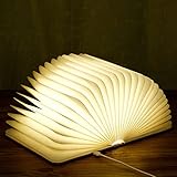 Lámpara de libro de madera,Shineslay plegable Lámpara de noche ,Papel Novedad LED Lámpara de escritorio de madera recargable por USB,para regalos de cumpleaños y Navidad
