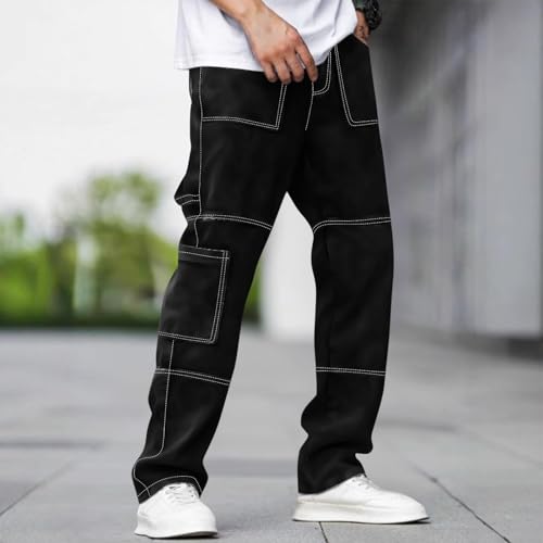 Men's Casual Loose Hip Hop Denim Work Pants Jeans with Cargo Pockets Baggy Straight Leg Denim Pants Streetwear2