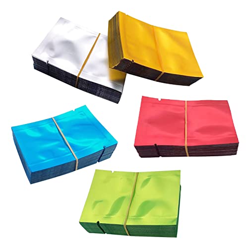 Luckkyme 500pcs Matte Sample Pack Flat Open Top Resealable Tear Notch Aluminum Foil Mylar Bags (Double-Sided Glossy)