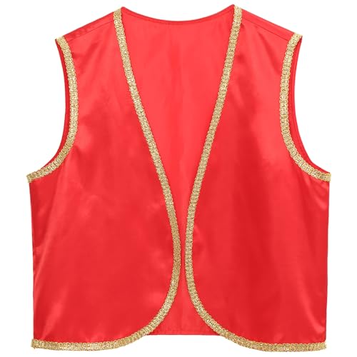 Men's Sleeveless Open Front Jacket Arab Prince Orient Sultan Gilet Golden Trim Festive Vest