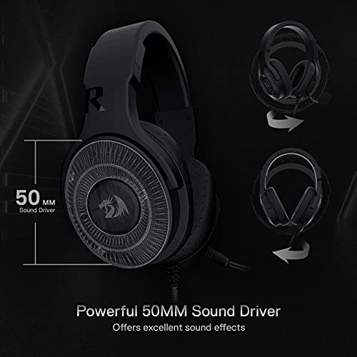 Redragon H350 RGB Wired Gaming Headset, dinamico RGB retroilluminazione – Stereo Surround-Sound – Driver 50 MM – Microfono staccabile, cuffie sovra-orecchio funziona per PC/PS4/XBOX One/NS