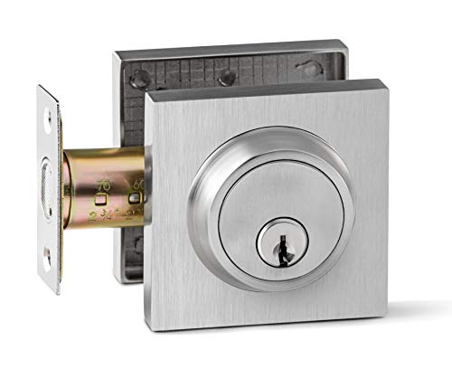 Berlin Modisch Single Cylinder Deadbolt Lock Slim Square For Front Door Modern Contemporary High Security Heavy Duty – Satin Nickel Finish thumb #1