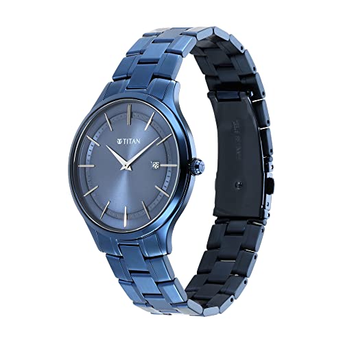 Titan Classique Slim Analog Silver Dial Men's Watch-90142QM01 Stainless Steel, Blue Strap - Image 4