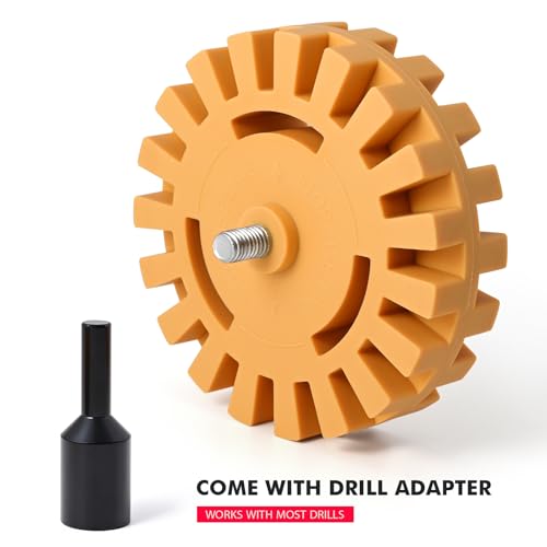 Image of FOSHIO Eraser Wheel for Drill, Decal Remover Wheel with Adapter, Razor Blade Scraper with 10pcs Plastic Razor Blades, Rubber Tool Kit for Remove Vinyl, Decal, Adhesive, Residue, Tape (Style 1)