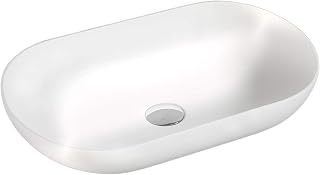 Lavabo da appoggio O-540 di colata minerale (Solid stone) - bianco lucido - 54 x 34 x 10,5 cm, Coperchio piletta supplementare:con coperchio supplementare bianco