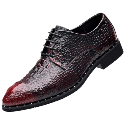 Mens Genuine Leather Oxford Dress Shoes Lace Up Classic Business Formal Comfortable Non Slip Soft Sole Wingtip Brogue Crocodile Leather