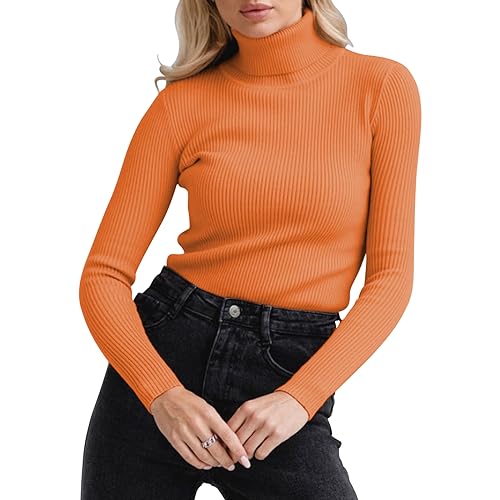 Image of TICIFEN Women Turtleneck Knit Sweaters Basic Casual Long Sleeve Shirts Slim Fit Thermal Underwear Tops Soft Rib Sweater Tee