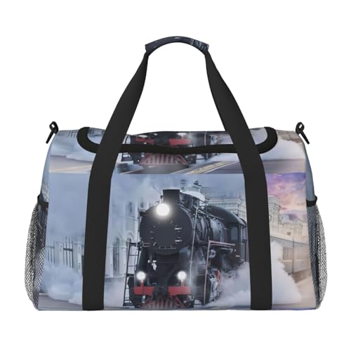 Sac de week-end femme imprimé train noir, grand sac de voyage pour articles personnels et cabine