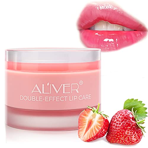 Lip Scrub, Lip Treatment Soothing Moisturizing Lip Mask for Chapped and Cracked Lips, Younger Looking Lips Overnight, Restore & Plump Dry, Anti-Wrinkle, Anti-Aging, Exfoliating Lip Cream (Strawberry)