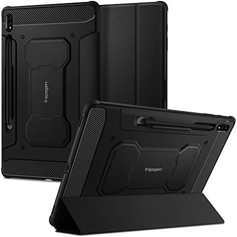 Spigen for Galaxy Tab S8 Plus Case (2022), Galaxy Tab S7 Plus Case (2020), Rugged Armor Pro Protective Tri-Fold Cover and S Pen Holder, 12.4 inch, Black | Robust Case with S Pen Holder, Tri Fold Cover with Stand Function, Auto Sleep and Wake Function for 2022/20 - Black