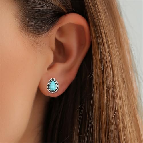 Dreuyet Turquoise Stud Earrings Set for Women Handmade Gemstone Oval Round Flower Cut Shape Square Studs Earrings Boho Turquoise Earrings Trendy Jewelry3