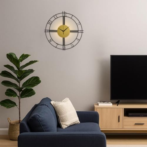 Image of Smartway Melinck 6W LED Wall Lamp with Clock | Modern Decorative Wall Light with Analog Clock | 3 Light Modes | Black & Gold Designer Wall Mount Clock for Bedroom, Living Room, Hall & Bedside