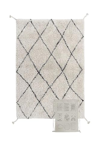 Lorena Canals Washable Rug Mini Bereber in Natural/Black, Rectangular, Stripes, Kids' Room, Nursery. Handmade in Cotton and Non-Toxic Dyes - Size: 2'4