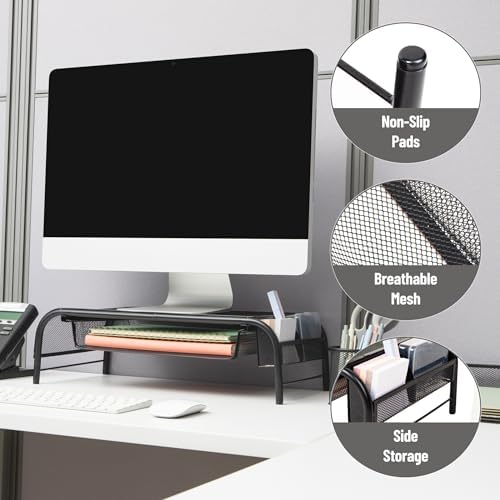 Mind Reader Network Collection Monitör Standı, 3, 1 Kağıt Tepsi ve 2 Yan Depolama Bölmesi, Masaüstü Düzenleyici, Metal Örgü, 2'li Set, Siyah 2'li Paket - Görsel 4