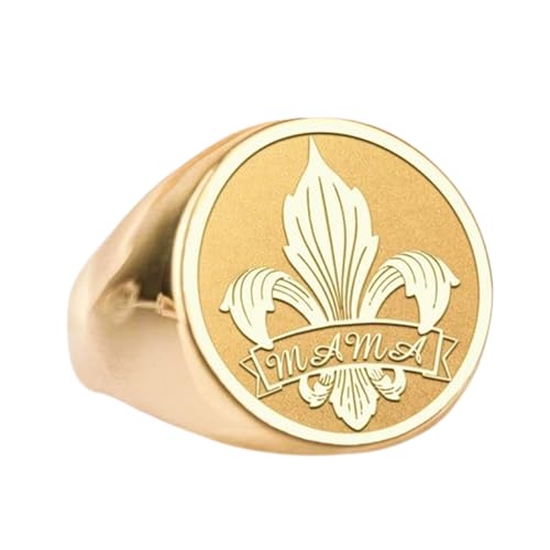 Chevalière fleur de lys en argent 925 et or avec bague ronde de haute joaillerie