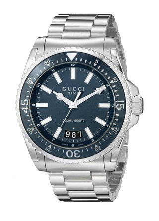 Ob` Gucci Men's YA136203 Gucci Dive Analog Display Swiss Quartz Silver Watch j Y rv ysAiz