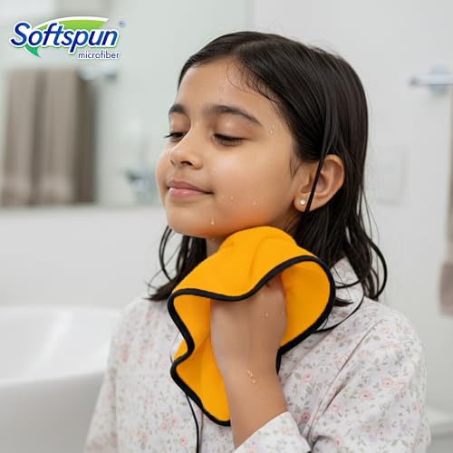 Image of SOFTSPUN Microfiber Baby Hand & Face Wipes 280 GSM 20x30 Cms 4 Piece Towel Set Orange! Super Soft & Comfortable for Newborn Baby and Kids Quick Drying Ultra Absorbent in Small Size.