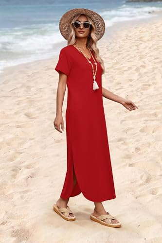 Image of WIHOLL Women's Summer Short Sleeve Dresses Maxi Dress Vacation Beach Sundresses 2026 with Pockets