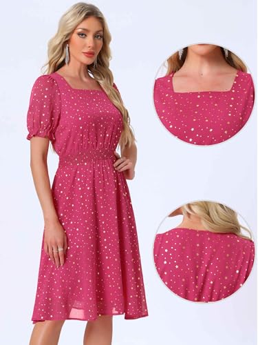 Image of Allegra K Party Midi Dress for Women Ruffle Short Sleeve Elastic Waist A-Line Metallic Star Dresses